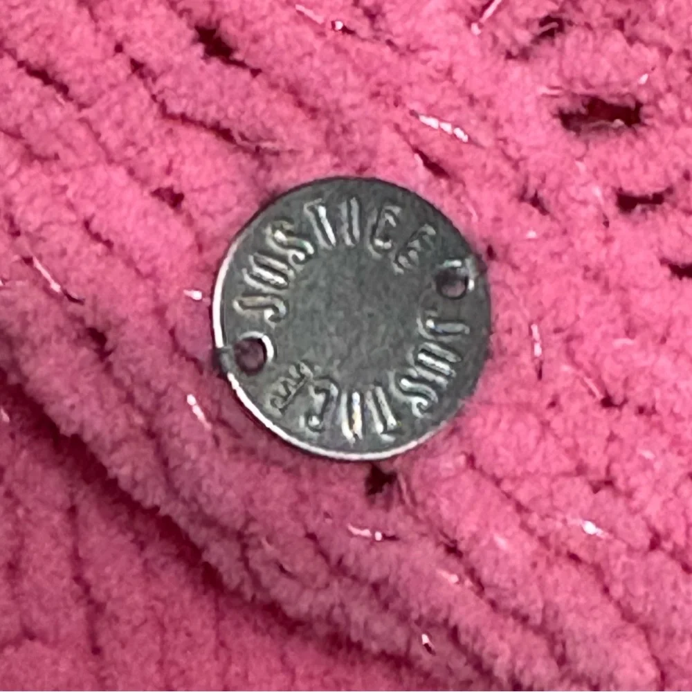 Justice Girls size 16/18 Hot Pink Hooded Chunky‎ Cable Knit Sweater pullover